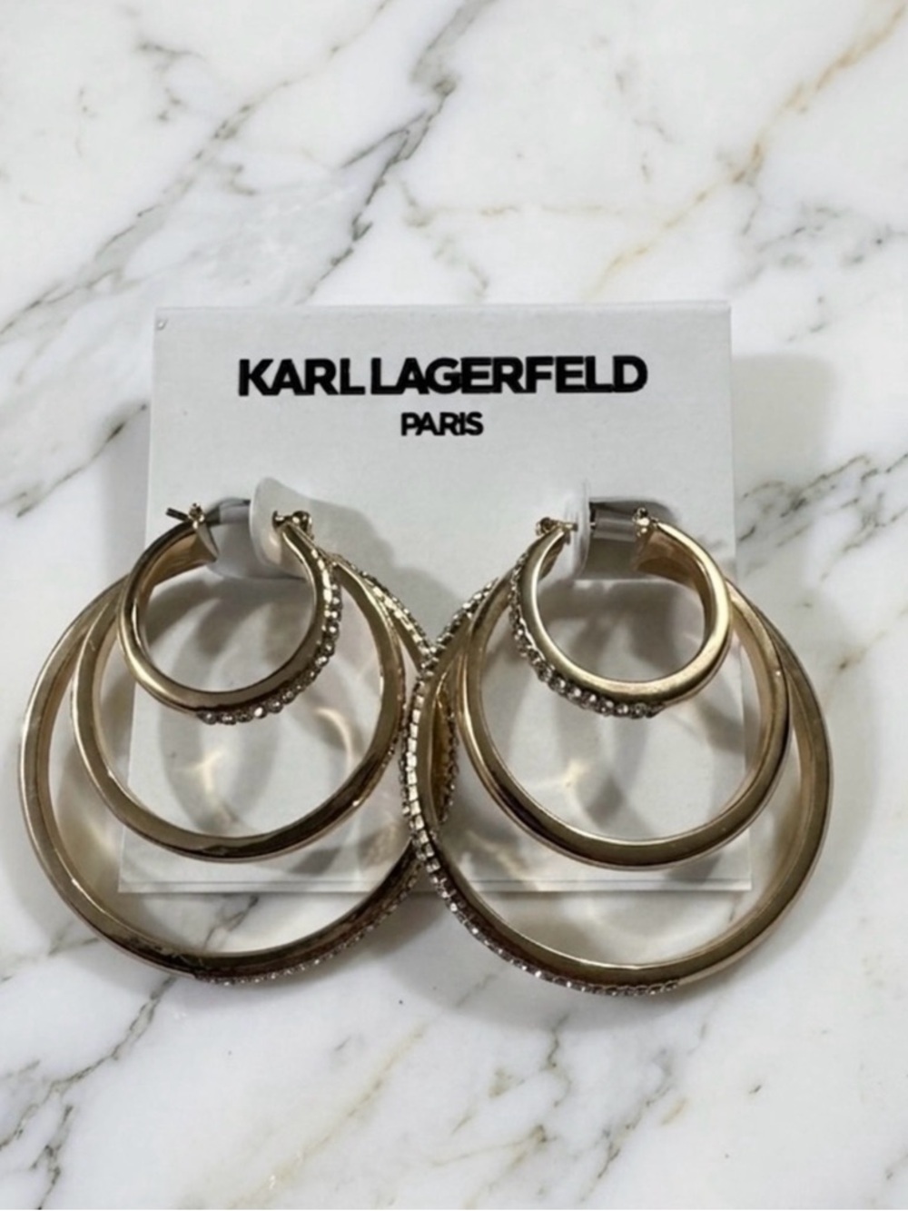 KARL LAGERFELD PARIS
Gold-Tone 3-Row Pave Split
Hoop Earrings